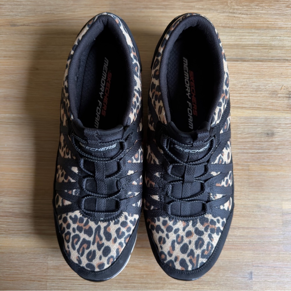 Skechers Leopard Print Sneakers Womens 10 Black Air Cooled Memory Foam Comfort - Picture 7 of 12